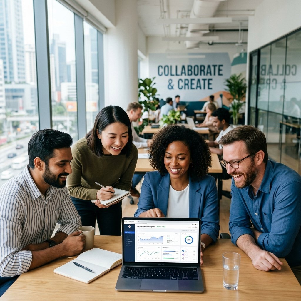 Équipe d'agents IA collaborant sur un workflow complexe — métaphore d'orchestration multi-agents