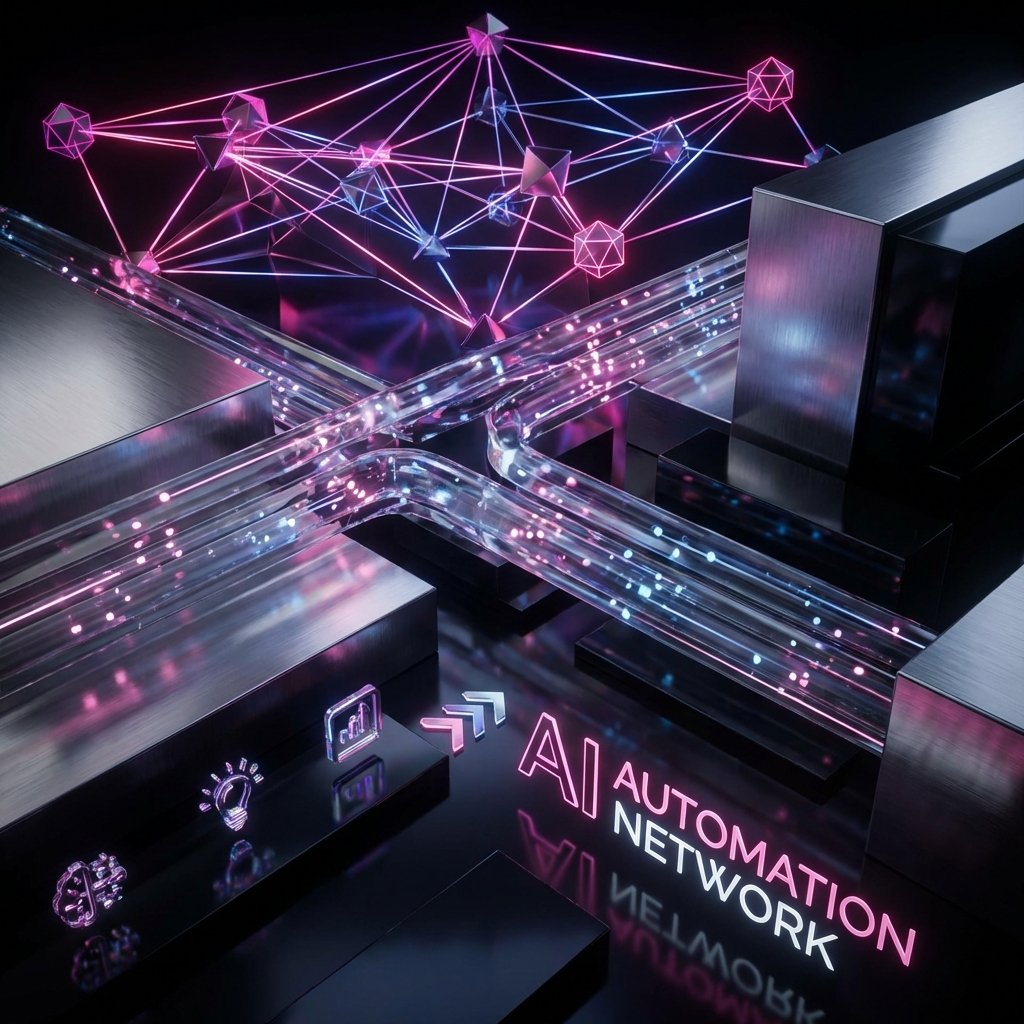 Visualisation 3D futuriste d'un réseau d'agents IA